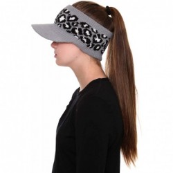 Berets Women's Warm Soft Winter Leopard Detailed Ponytail Beanie Knit Hat Skull Cap - Gray - CQ18AUTESN0 $13.41
