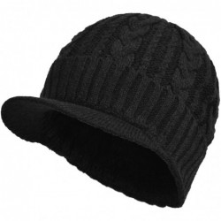 Skullies & Beanies Daily Knit Visor Brim Beanie Hat Fleece Lined Skull Ski Cap - Black-ck - CG186SDI087 $39.31