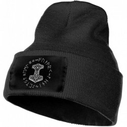Skullies & Beanies Unisex 3D Knitted Hat Skull Hat Beanie Cap - Vikings Mjolnir and Rune Wheel Norse Mythology Symbol - Black...