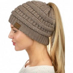 Skullies & Beanies BeanieTail Sparkly Sequin Cable Knit Messy High Bun Ponytail Beanie Hat- Taupe - C418HD8UZ6I $27.63