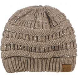 Skullies & Beanies BeanieTail Sparkly Sequin Cable Knit Messy High Bun Ponytail Beanie Hat- Taupe - C418HD8UZ6I $20.06