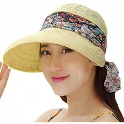 Sun Hats Ladies Summer Beach Cotton Big Brim Foldable Sun Floppy Sunblock Hat Hats Visor - Yellow - C412E5MMXR3 $17.09