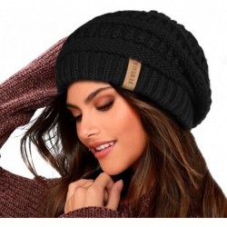 Skullies & Beanies Knit Beanie Hats for Women Men Fleece Lined Ski Skull Cap Slouchy Winter Hat - 01-black - CU18UYI959Y $23.76