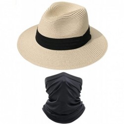 Sun Hats Womens UPF50 Foldable Summer Straw Hat Wide Brim Fedora Sun Beach hat - A Khaki Hat+black Balaclava - CC18GTS3IDM $3...