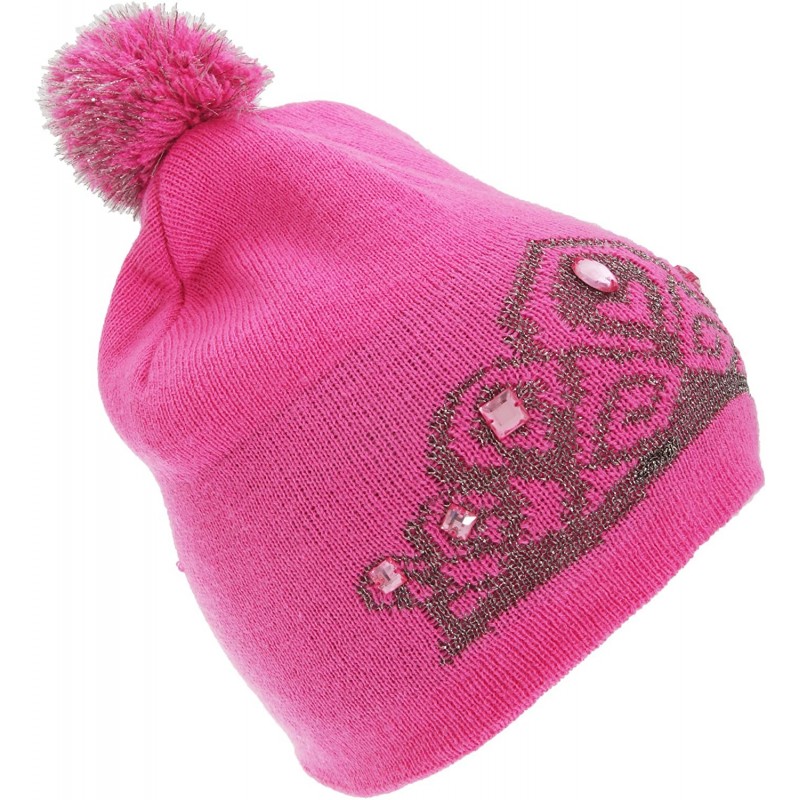 Skullies & Beanies Womens/Ladies Tiara Pattern Winter Beanie Bobble Hat - Pink - CK127MS14WR $16.56