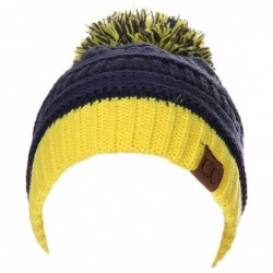 Skullies & Beanies Exclusive University College School Team Color Pom Pom Skully Beanie Hat Cap - Navy/Yellow - CX12LHEYKZP $...