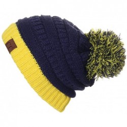 Skullies & Beanies Exclusive University College School Team Color Pom Pom Skully Beanie Hat Cap - Navy/Yellow - CX12LHEYKZP $...