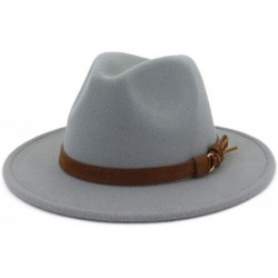 Fedoras Men & Women Vintage Wide Brim Fedora Hat with Belt Buckle - A Buckle-light Grey - CU18L4AAZ22 $46.40