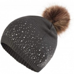 Skullies & Beanies Women Plush Ball Winter Headwear Stretchy Soft Knitted Hats Skullies & Beanies - Dark Gray - C01925KCROL $...
