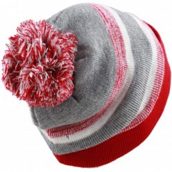 Skullies & Beanies Winter Soft Unisex Cuff Pom Pom Stripe Knit Beanie Skull Slouch Hat - Red-grey - CT18ISAR7TT $21.53