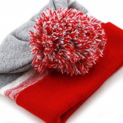 Skullies & Beanies Winter Soft Unisex Cuff Pom Pom Stripe Knit Beanie Skull Slouch Hat - Red-grey - CT18ISAR7TT $21.53