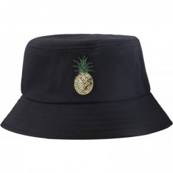 Bucket Hats Unisex Fashion Embroidered Bucket Hat Summer Fisherman Cap for Men Women - Pineapple Black - CH18GDK9HM3 $27.62