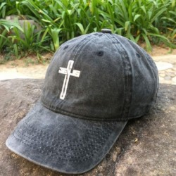 Baseball Caps Men's & Women's Baseball Cap Vintage Washed Adjustable Funny Dad Hat - Christian Jesus Cross - Black - CZ19349N...