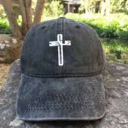 Baseball Caps Men's & Women's Baseball Cap Vintage Washed Adjustable Funny Dad Hat - Christian Jesus Cross - Black - CZ19349N...