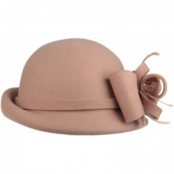 Bucket Hats Women's 100% Wool Church Dress Cloche Hat Plumy Felt Bucket Winter Hat - Beige - CB186L85NQL $40.61