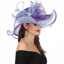 Sun Hats Women Kentucky Derby Church Cap Wide Brim Summer Sun Hat for Party Wedding - Bowknot-purple/Blue - CS18E64RS6H $48.12