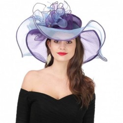 Sun Hats Women Kentucky Derby Church Cap Wide Brim Summer Sun Hat for Party Wedding - Bowknot-purple/Blue - CS18E64RS6H $48.12