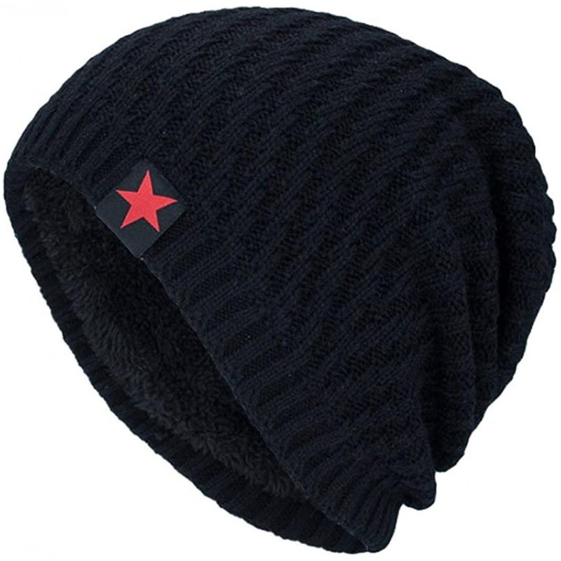 Skullies & Beanies Fashion Hat-Unisex Winter Knit Wool Warm Hat Thick Soft Stretch Slouchy Beanie Skully Cap - Black - CF188I...