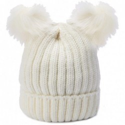 Cold Weather Headbands Women's Winter Knit Hat Crochet Ski Cap Pom Pom Ears Cold-proof Hat - 001-white - C5187EYC20R $45.52