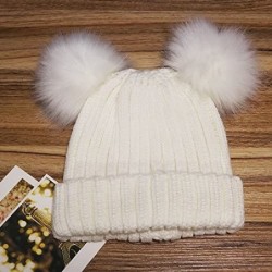 Cold Weather Headbands Women's Winter Knit Hat Crochet Ski Cap Pom Pom Ears Cold-proof Hat - 001-white - C5187EYC20R $40.16