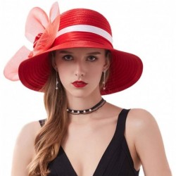 Sun Hats Women's Summer Sun Hat Foldable Floppy Organza Wide Brim Bucket Hat Straw Hat - H-red - CJ18SH79TKZ $34.06