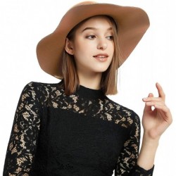 Fedoras Womens Floppy Hat- Wool Felt Wide Brim Sun Hat Fedora Cloche Bowler Cap - Camel - CN18ZYWUTUD $27.66