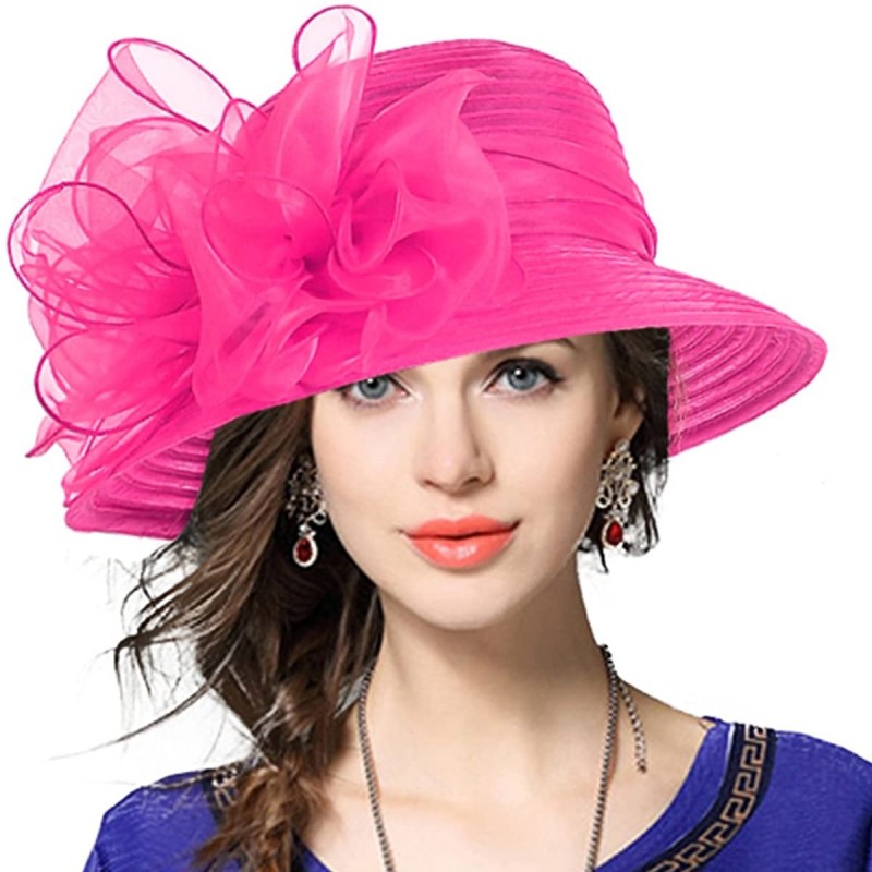 Bucket Hats Lady Derby Dress Church Cloche Hat Bow Bucket Wedding Bowler Hats - Rose - C112N6HGJTI $44.77