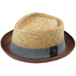 Fedoras Mens Straw Retro Porkpie Summer Hat - Natural With Brown Brim - CW18D6N8CZS $105.26
