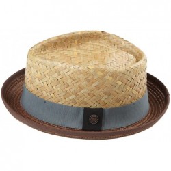 Fedoras Mens Straw Retro Porkpie Summer Hat - Natural With Brown Brim - CW18D6N8CZS $93.98