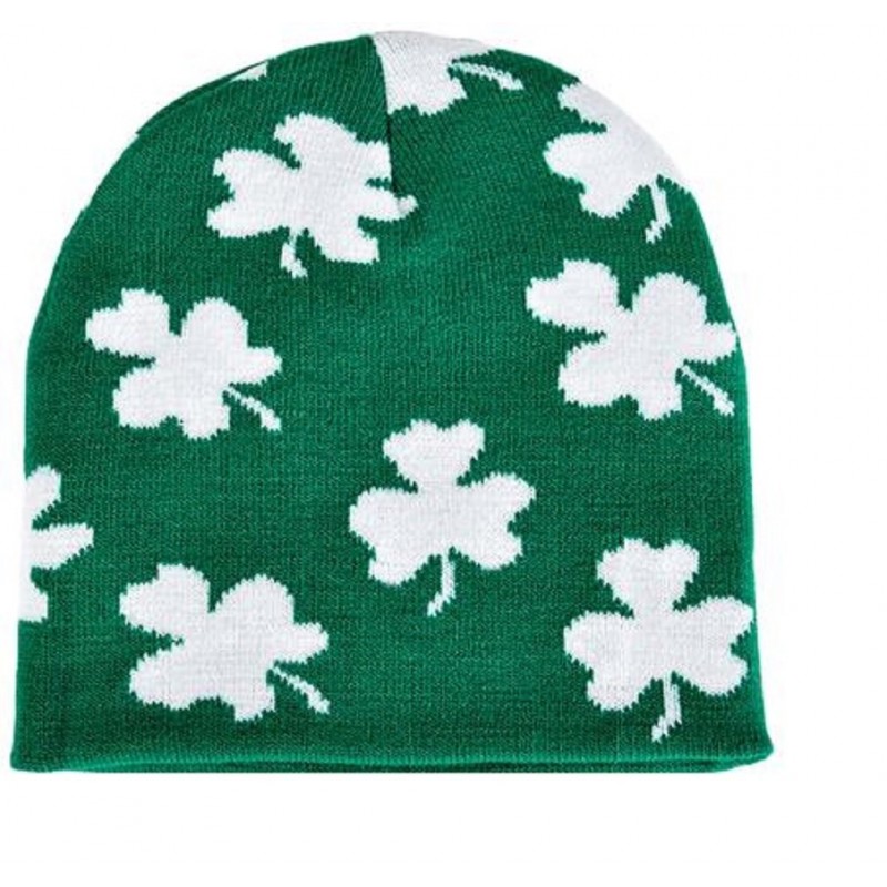 Skullies & Beanies Irish Shamrock Beanie Hat - St Patrick Day Clover Ski Cap Hat - CP12CUCFDWH $19.80