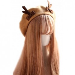 Skullies & Beanies Ladies Wool Antlers Beret Elegant Warm Casual Solid-Color Cute Beanie Hat Cap - Brown - CS18EUCANZK $35.37