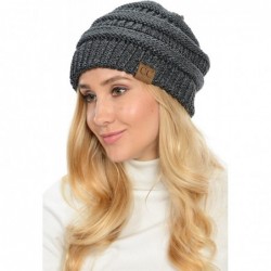 Skullies & Beanies USA Trendy Warm Chunky Soft Stretch Cable Knit Slouchy Beanie - Charcoal/Metallic Silver - CW12NELB2DI $25.39