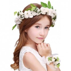 Headbands Flower Crown Wedding Hair Wreath Floral Headband Garland Wrist Band Set - White-2 - C618ILZLRXA $18.38