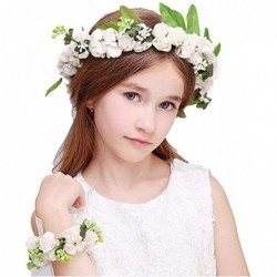 Headbands Flower Crown Wedding Hair Wreath Floral Headband Garland Wrist Band Set - White-2 - C618ILZLRXA $18.38