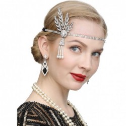 Headbands Art Deco 1920s Flapper Great Gatsby Leaf Wedding Bridal Tiara Pearl Headpiece Headband - Silver Set - CU18ALC7HIN $...