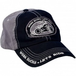 Baseball Caps Work Sucks- Lets Ride Adjustable Hat in Black - CK12MYW5ZRV $26.58