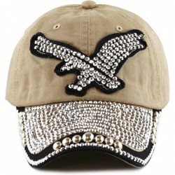 Baseball Caps Washed Cotton Shiny Bling Rhinestone Studded Eagle Cap - Khaki - C212J506885 $21.90