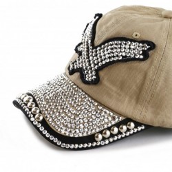 Baseball Caps Washed Cotton Shiny Bling Rhinestone Studded Eagle Cap - Khaki - C212J506885 $21.90