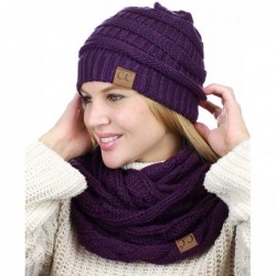 Skullies & Beanies Unisex Soft Stretch Chunky Cable Knit Beanie and Infinity Loop Scarf Set - Dark Purple - CF18KIU280N $33.35