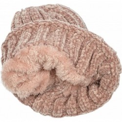 Skullies & Beanies Women's Chenille Rib Knit Hat Foldover Beanie Faux Fur Lined - 04 Dusty Pink - C318IKD9UCA $19.21