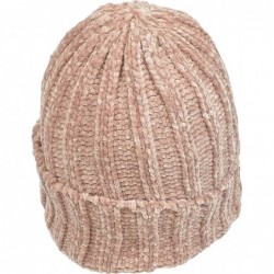 Skullies & Beanies Women's Chenille Rib Knit Hat Foldover Beanie Faux Fur Lined - 04 Dusty Pink - C318IKD9UCA $19.21