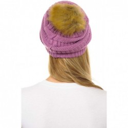 Skullies & Beanies Hat-43 Thick Warm Cap Hat Skully Faux Fur Pom Pom Cable Knit Beanie - New Lavender - CU18X8X0QT2 $27.24