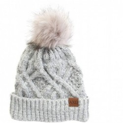 Skullies & Beanies Alpha Chi Omega Faux Fur Pom Beanie Hat Winter Gray - CC18NL0ERHN $31.56