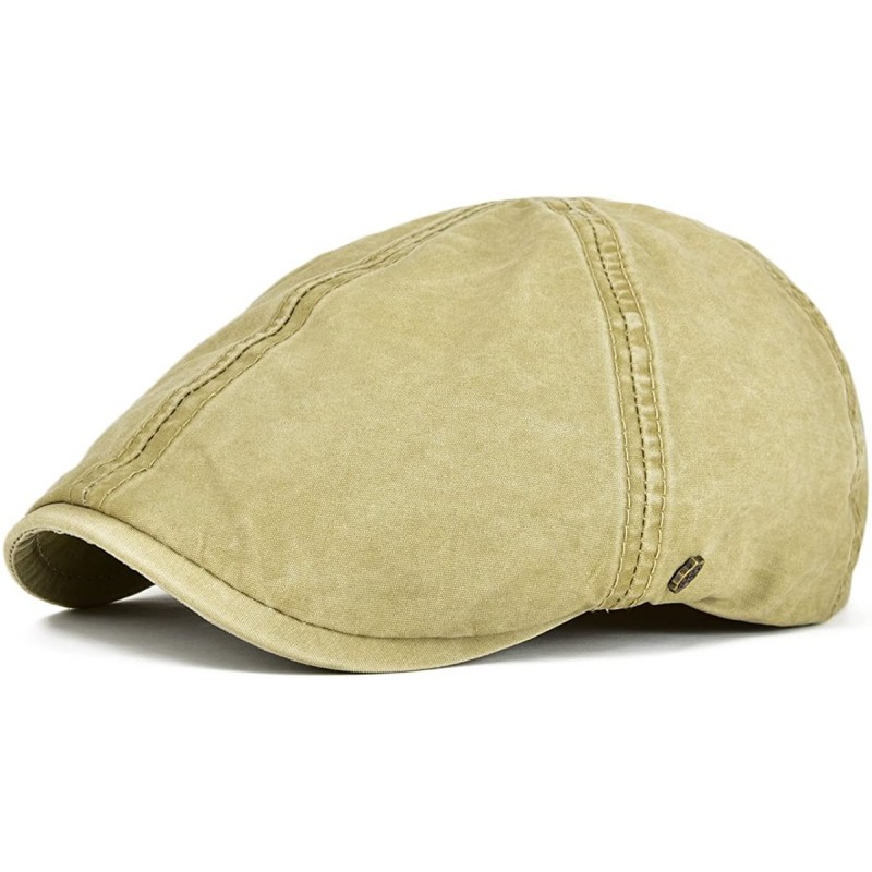Newsboy Caps Ivy Caps 100% Cotton Washed Plain Flat Caps Newsboy Caps Cabbie Hat - Khaki - CD1858OZ9M6 $19.94