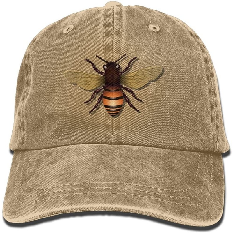 Skullies & Beanies Vivid honeybee Washed Denim Retro Snapback Baseball Hat Cowboy Style Cap Unisex Trucker Hats. - Natural - ...
