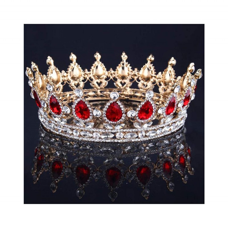 Headbands Elegant Crystal Bridal Princess Crown Classic Gold Queen Tiaras-gold red - gold red - CS18WQ5RSCM $57.98