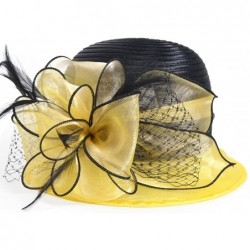 Bucket Hats Lady Derby Dress Church Cloche Hat Bow Bucket Wedding Bowler Hats - Two-tone-yellow - CE17X3IQOET $42.95