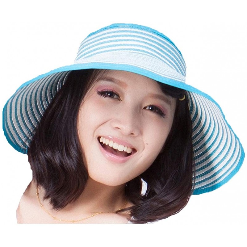 Visors Women's Summer Foldable Straw Sun Visor w/Cute Bowtie UPF 50+ Packable Wide Brim Roll-Up Visor Beach Hat - CC18SNW4AID...