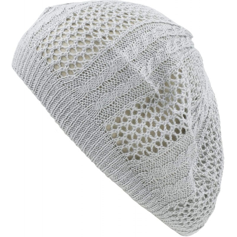 Berets Womens Lightweight Cut Out Knit Beanie Beret Cap Crochet Hat - Many Styles - Light Gray Multi Textured - CZ12LCQ5OH1 $...