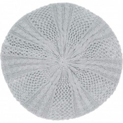 Berets Womens Lightweight Cut Out Knit Beanie Beret Cap Crochet Hat - Many Styles - Light Gray Multi Textured - CZ12LCQ5OH1 $...